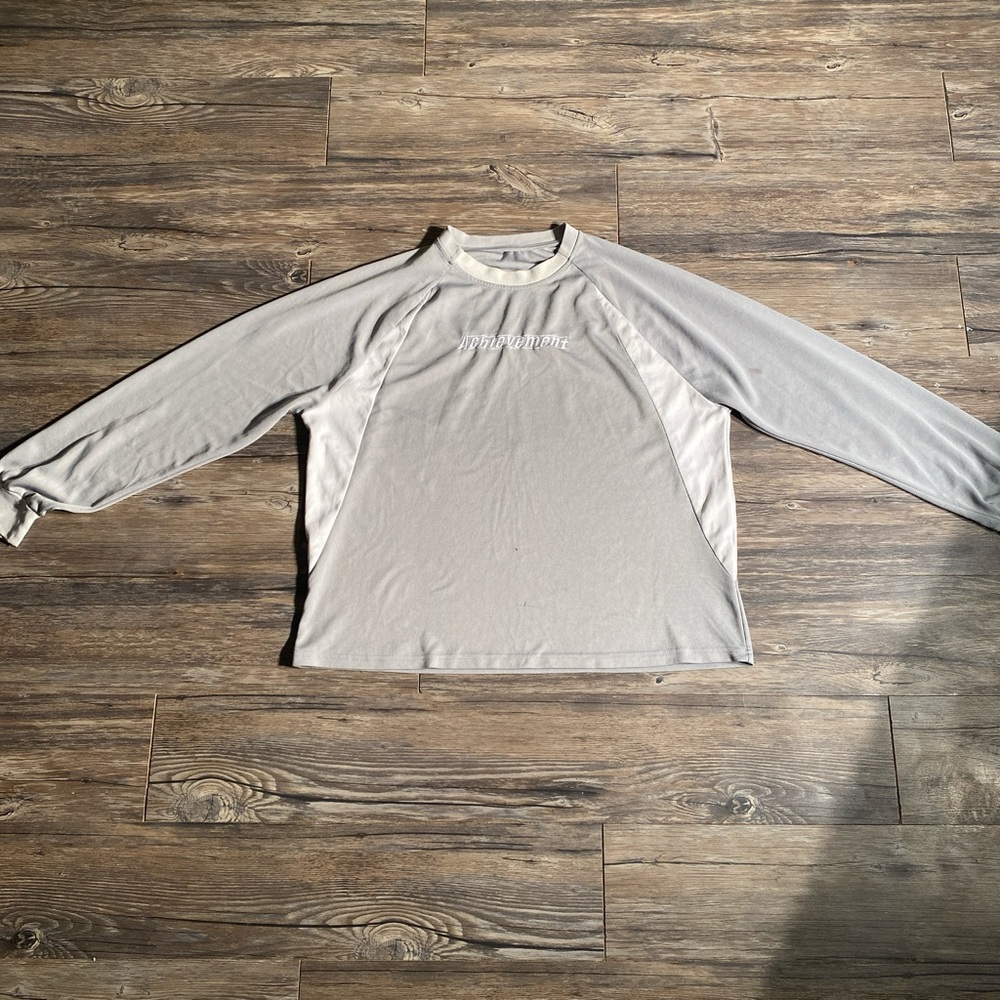 Grey long sleeve shirt with white #longsleeve oversize